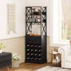 Black/Brown Wine Rack Kitchen Bar Storage Cabinet Shelf with Glass Holders