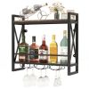 Industrial Rustic Brown Wood Metal 2 Tier Wall Mounted Wine Rack