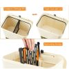 5 Gallon Mobile Elevated Kitchen Trash Can with Lid in Cream with Wheels