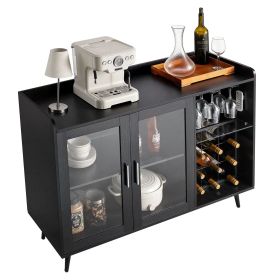 Wine Cabinet, Coffee Bar Cabinet with 9 Wine Bottle Racks, Modern Buffet Sideboard with Glass Holder, Adjustable LED Brightness, for Home Kitchen