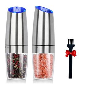 Gravity Electric Salt And Pepper Grinder Set Stainless Steel LED Light One Hand Operation