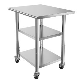 Stainless Steel Work Table, 24x30 Inch Food Prep Table with 2 Shelves and Wheels, Commercial Kitchen Workstation, Metal Heavy Duty Utility Workta