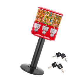 Candy Vending Machine, Triple Compartment Candy Vending Machine with Stand, Gumball & Candies Vendings Machines with Built-In Cash Box, Detachabl