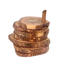 Choixe Hand-Carved Olive Wood Coaster Set with Holder, 7-Piece Heat-Resistant Rustic Drink Coasters for Wooden Table Protection