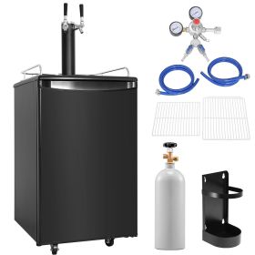 Beer Kegerator, Dual Tap Draft Beer Dispenser, Full Size Keg Refrigerator with CO2 Cylinder, Shelves, Drip Tray & Rail
