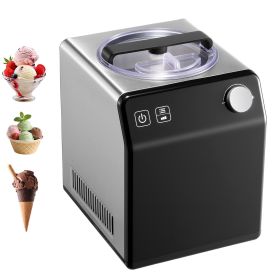 Upright Automatic Ice Cream Maker with Built-in Compressor, 2 Quart No Pre-freezing Fruit Yogurt Machine, Stainless Steel Electric Sorbet Maker