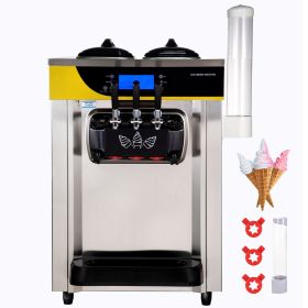 Commercial Ice Cream Maker, 22-30L/H Yield, 2200W Countertop Soft Serve Machine with 2x6L Hopper 2L Cylinder LCD Panel Puffing Shortage Alarm