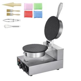 Electric Ice Cream Cone Maker, Commercial 1230W Waffle Cone Machine, Non-Stick Stainless Steel Egg Roll Mold, with Temperature and Time Control