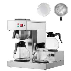 12 Cups Commercial Drip Coffee Maker, Coffee Maker Machine with 3 Glass Carafes and 3 Warmer Plates