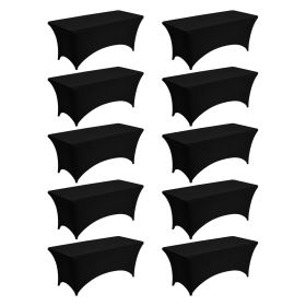 10 Pack Table Cloth for 6FT Rectangular Fitted Events, Wrinkle-Resistant Stretch Black Table Covers, Washable Spandex Tablecloth Protector, for P