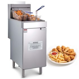 Commercial Deep Fryer, 3-Burner Fryer for Restaurants, Stainless Steel Floor Standing Deep Fryers with Dual Baskets and Adjustable Temperature